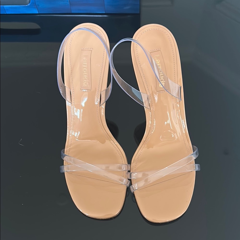 Larroude Cream Heels with Transparent Straps
